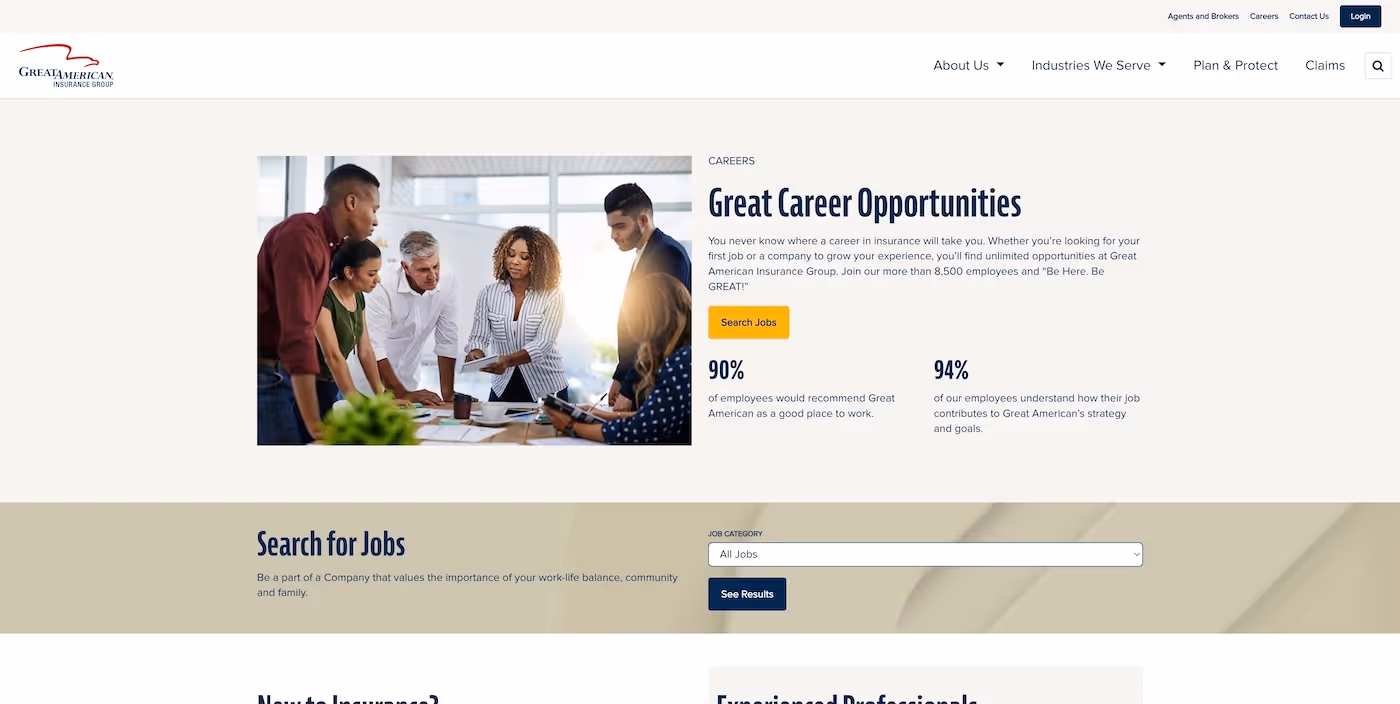 Screenshot of the official career page of American Financial Group
