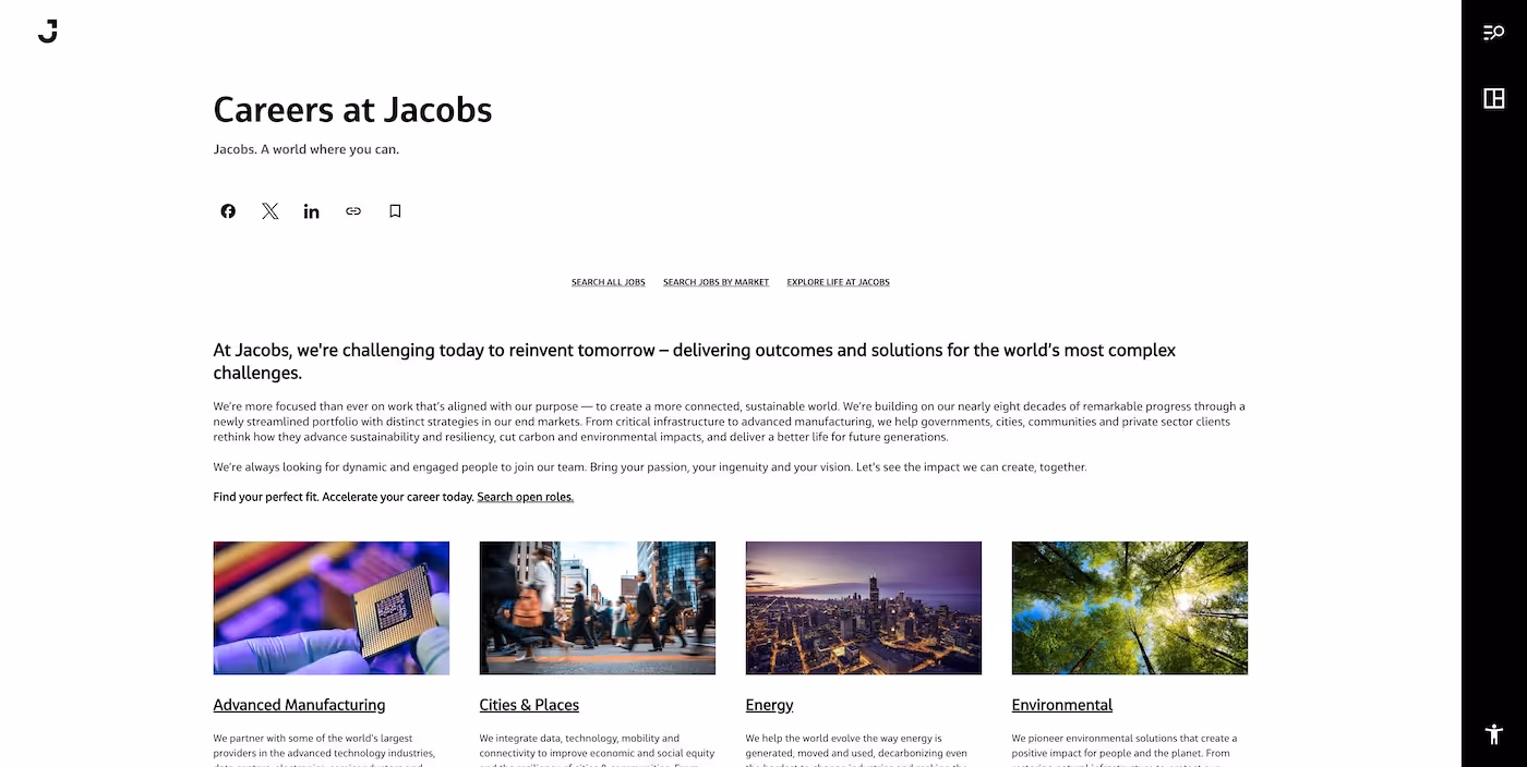 Screenshot of the official career page of Jacobs