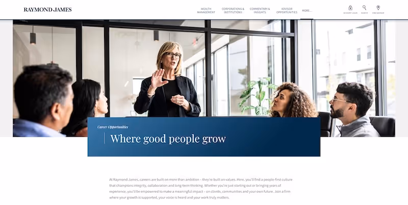 Screenshot of the official career page of Raymond James