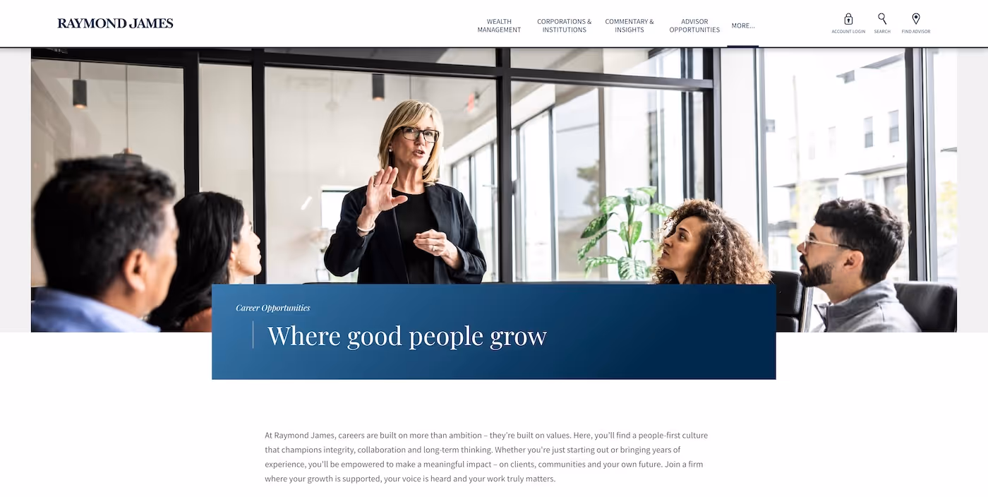 Screenshot of the official career page of Raymond James