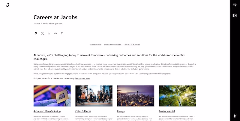 Screenshot of the official career page of Jacobs