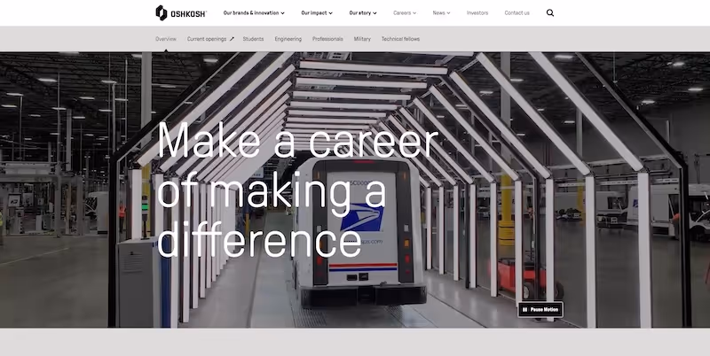 Screenshot of the official career page of Oshkosh