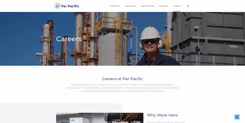 Screenshot of the official career page of Par Pacific