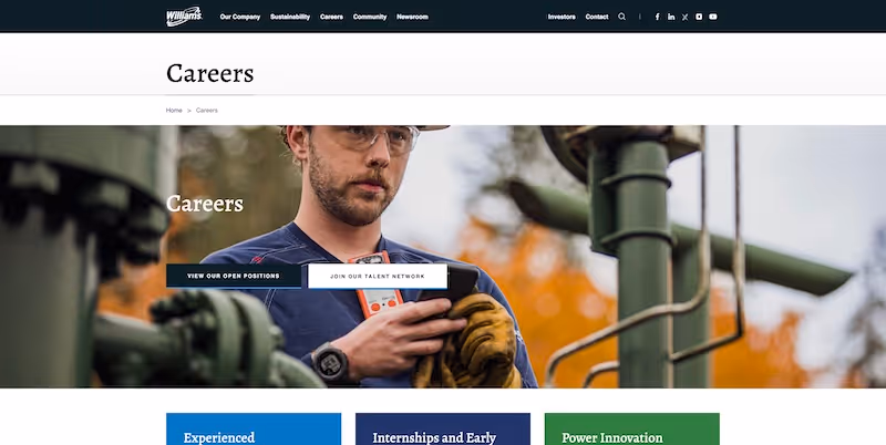 Screenshot of the official career page of Williams