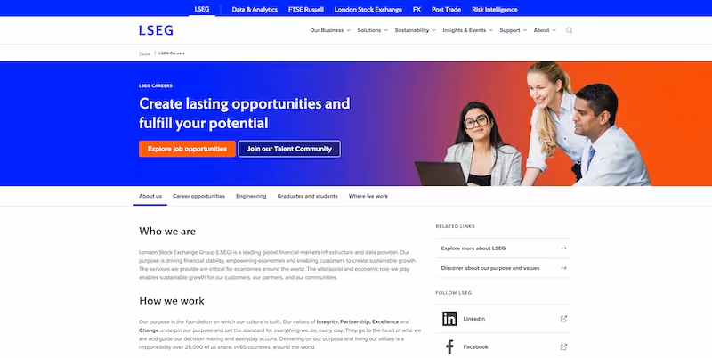 Screenshot of the official career page of LSEG