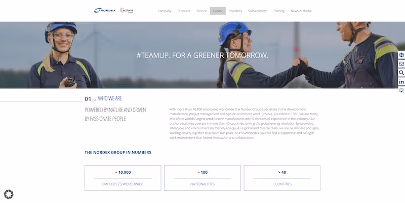 Screenshot of the official career page of Nordex SE