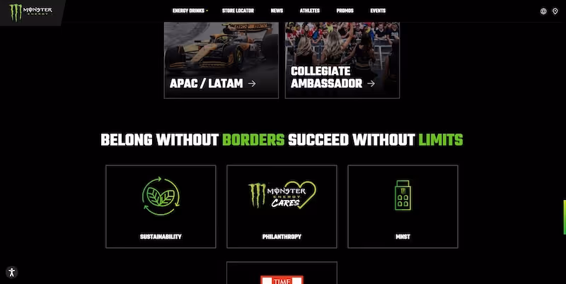 Screenshot of the official career page of Monster Energy Company