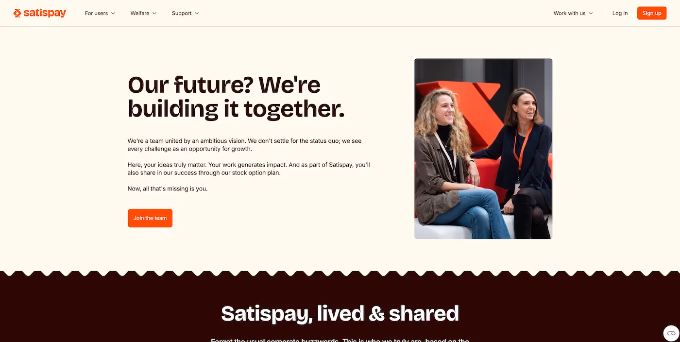 Screenshot of the official career page of Satispay