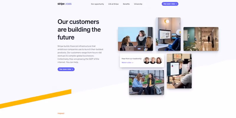 Screenshot of the official career page of Stripe