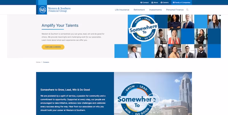 Screenshot of the official career page of Western & Southern Financial Group
