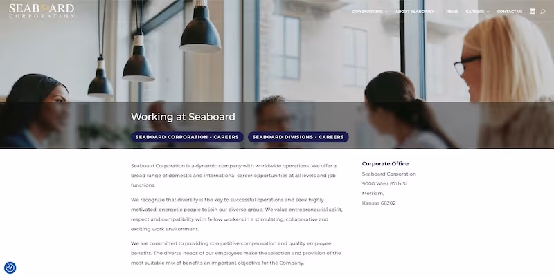 Screenshot of the official career page of Seaboard