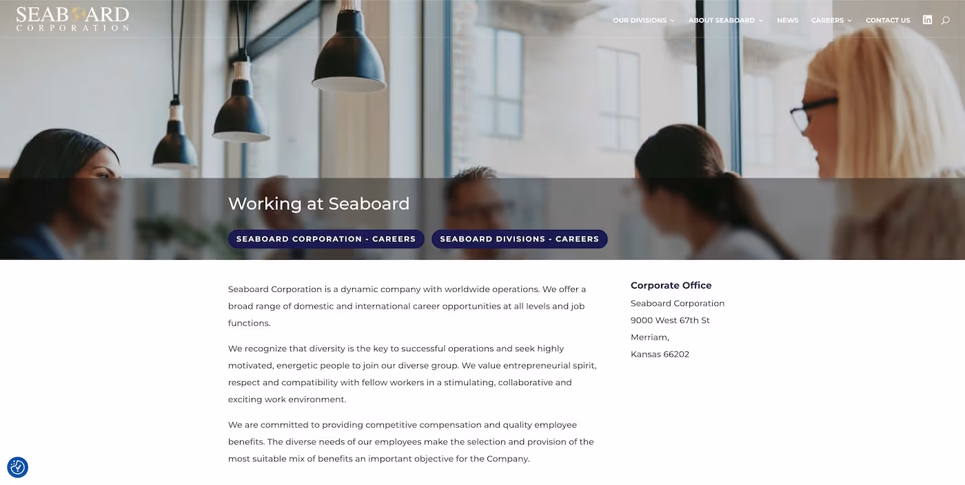 Screenshot of the official career page of Seaboard