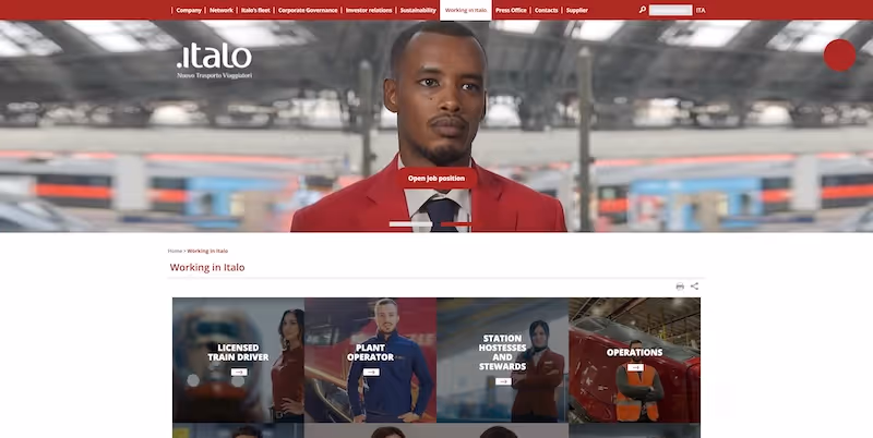 Screenshot of the official career page of Italo
