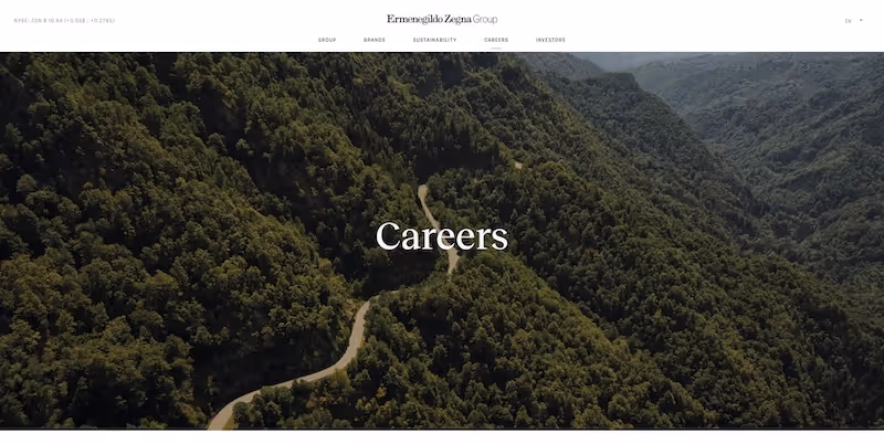 Screenshot of the official career page of Ermenegildo Zegna