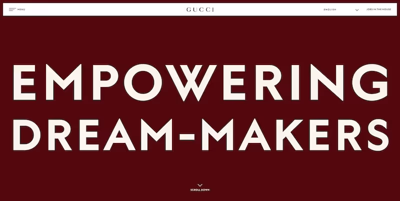 Screenshot of the official career page of Gucci