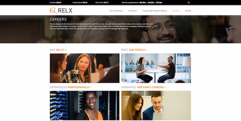 Screenshot of the official career page of RELX