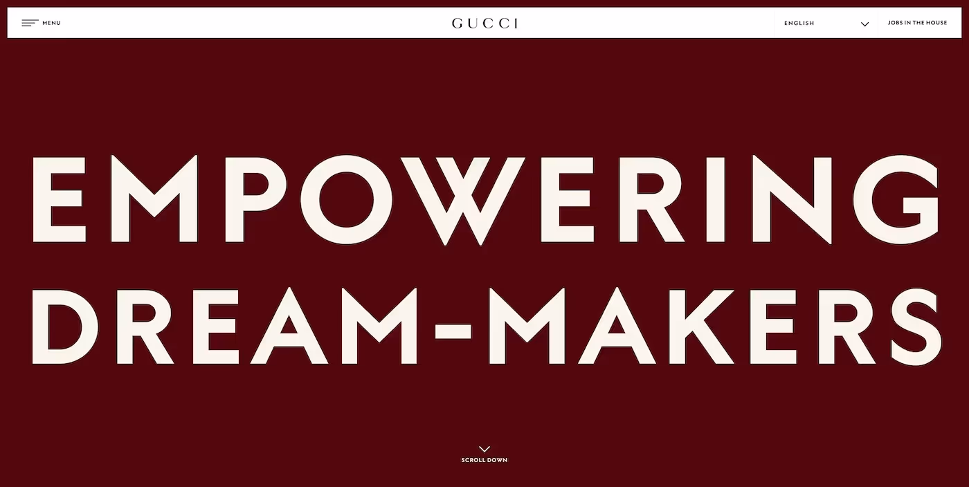 Screenshot of the official career page of Gucci