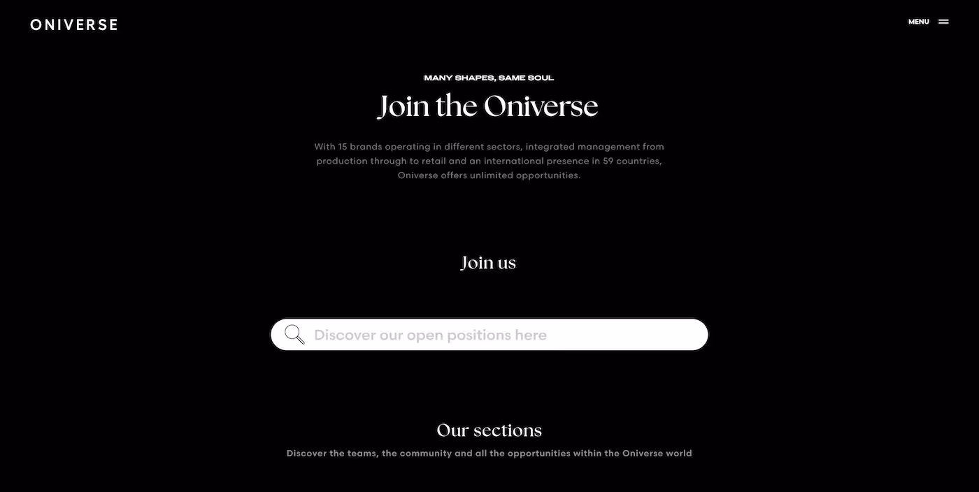 Screenshot of the official career page of Oniverse