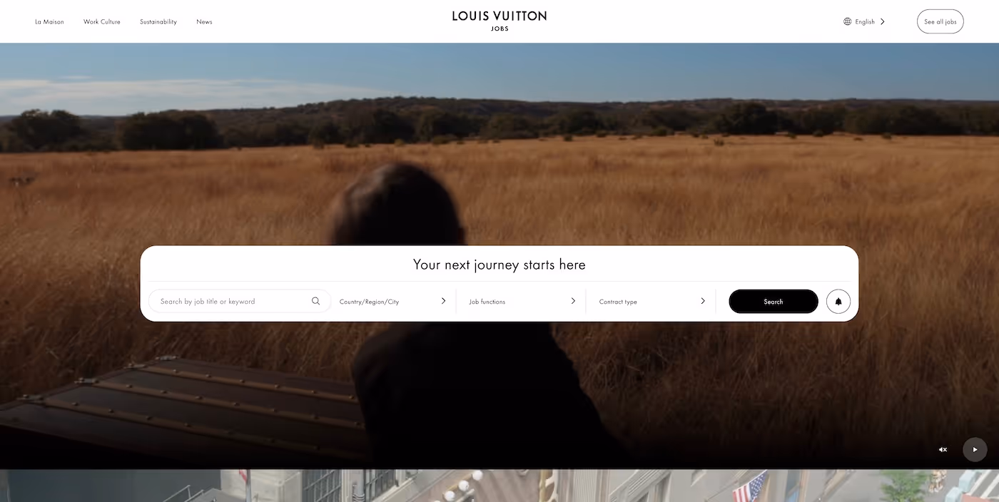Screenshot of the official career page of Louis Vuitton