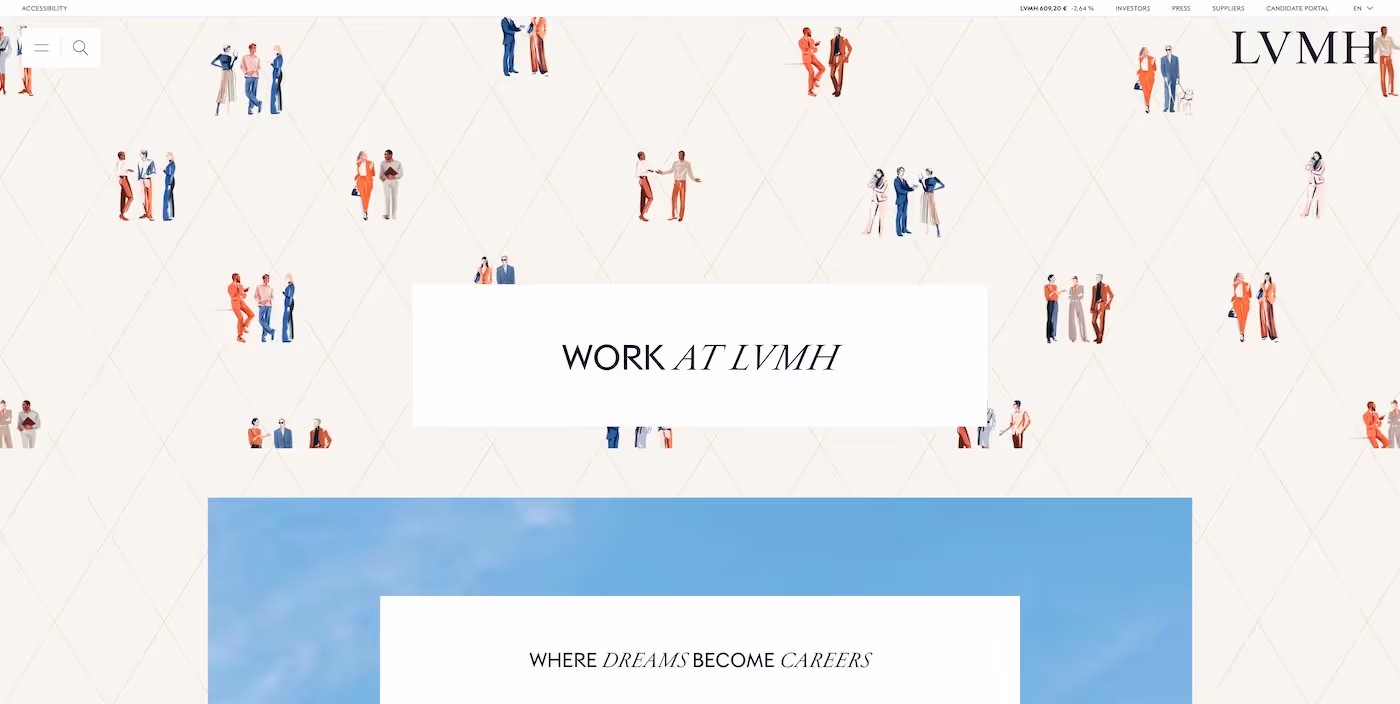 Screenshot of the official career page of LVMH