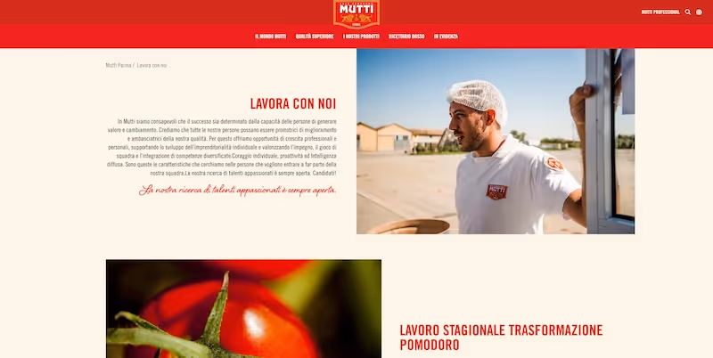 Screenshot of the official career page of Mutti