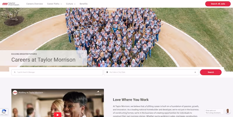 Screenshot of the official career page of Taylor Morrison