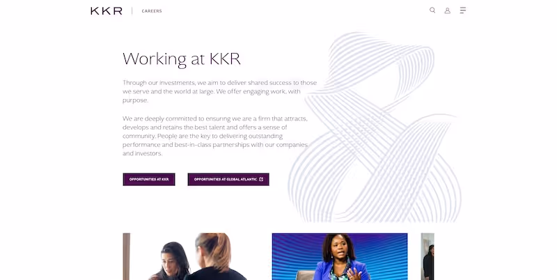 Screenshot of the official career page of KKR
