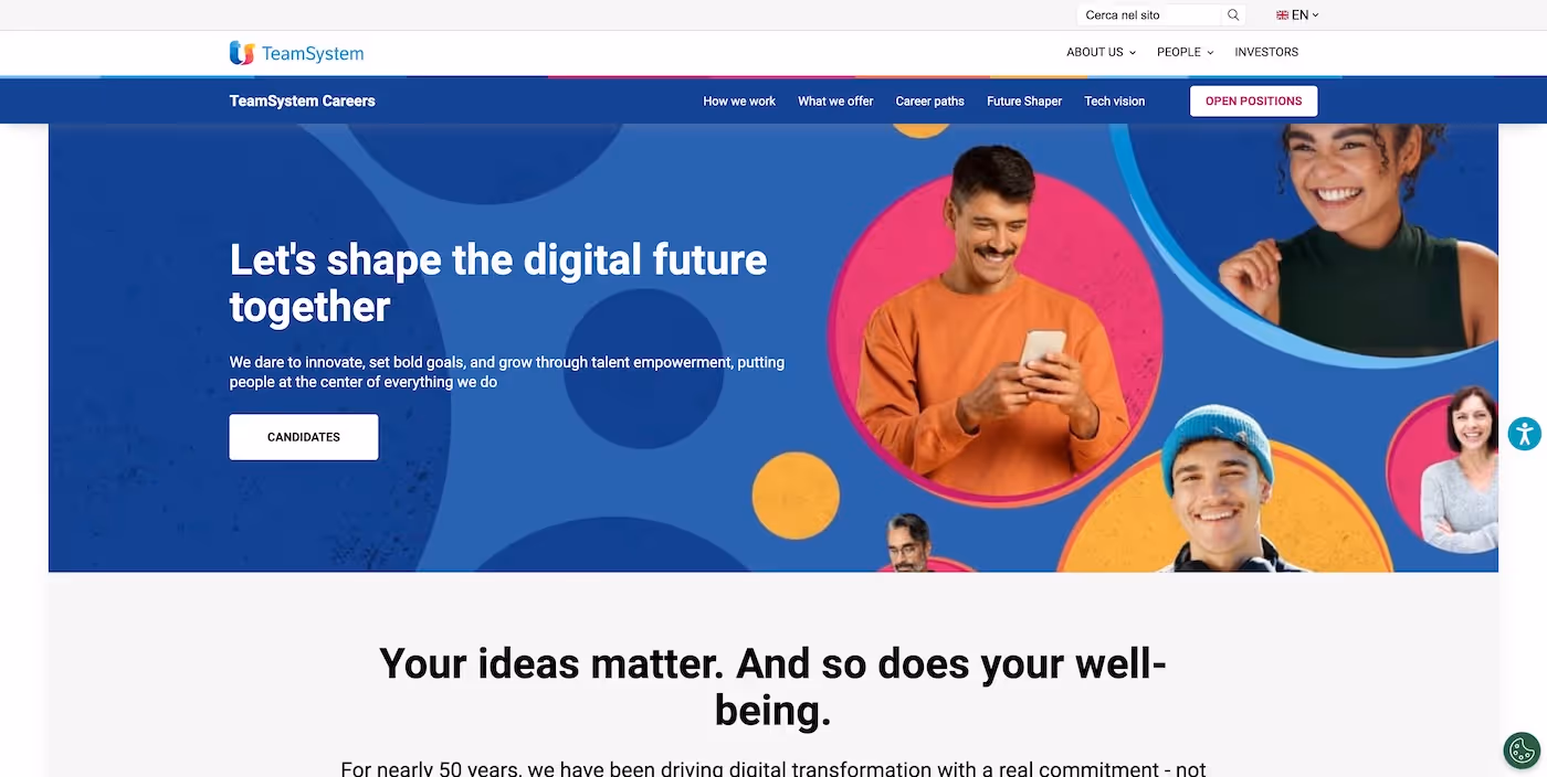 Screenshot of the official career page of TeamSystem