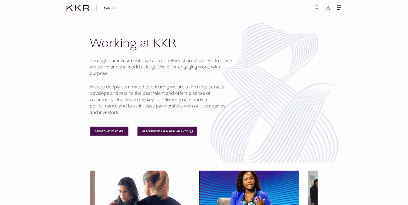 Screenshot of the official career page of KKR
