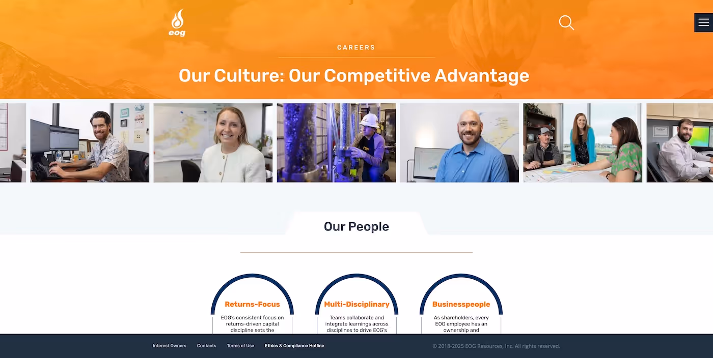 Screenshot of the official career page of EOG Resources
