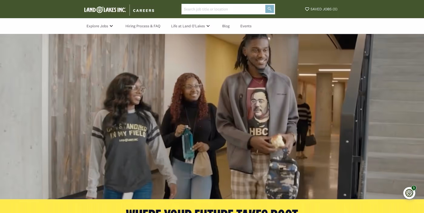 Screenshot of the official career page of Land O'Lakes
