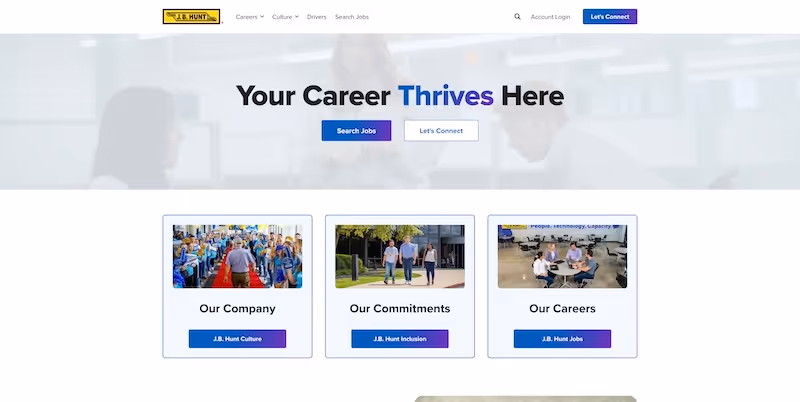 Screenshot of the official career page of J.B. Hunt Transport Services