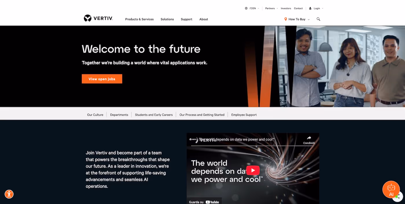 Screenshot of the official career page of Vertiv