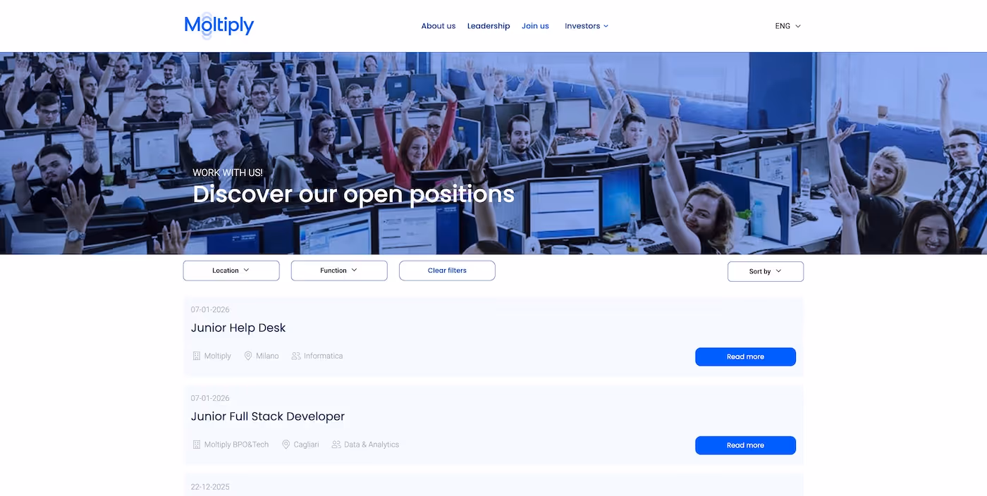Screenshot of the official career page of Moltiply Group