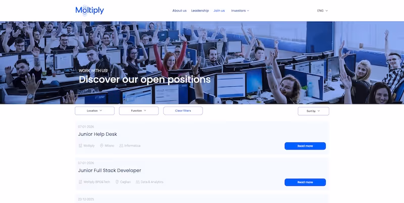 Screenshot of the official career page of Moltiply Group