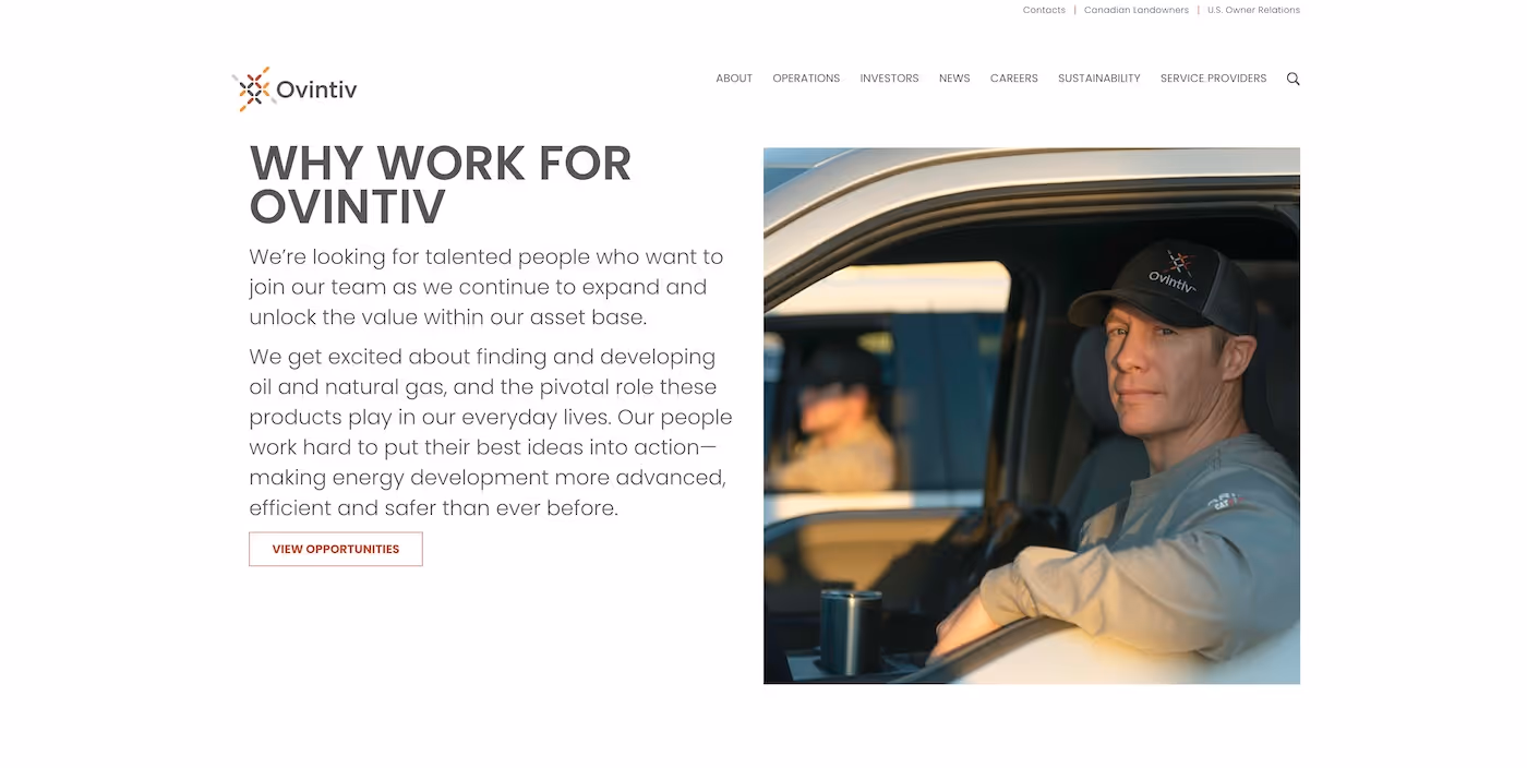 Screenshot of the official career page of Ovintiv