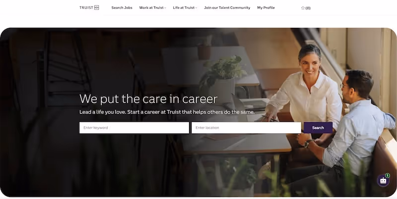 Screenshot of the official career page of Truist Bank
