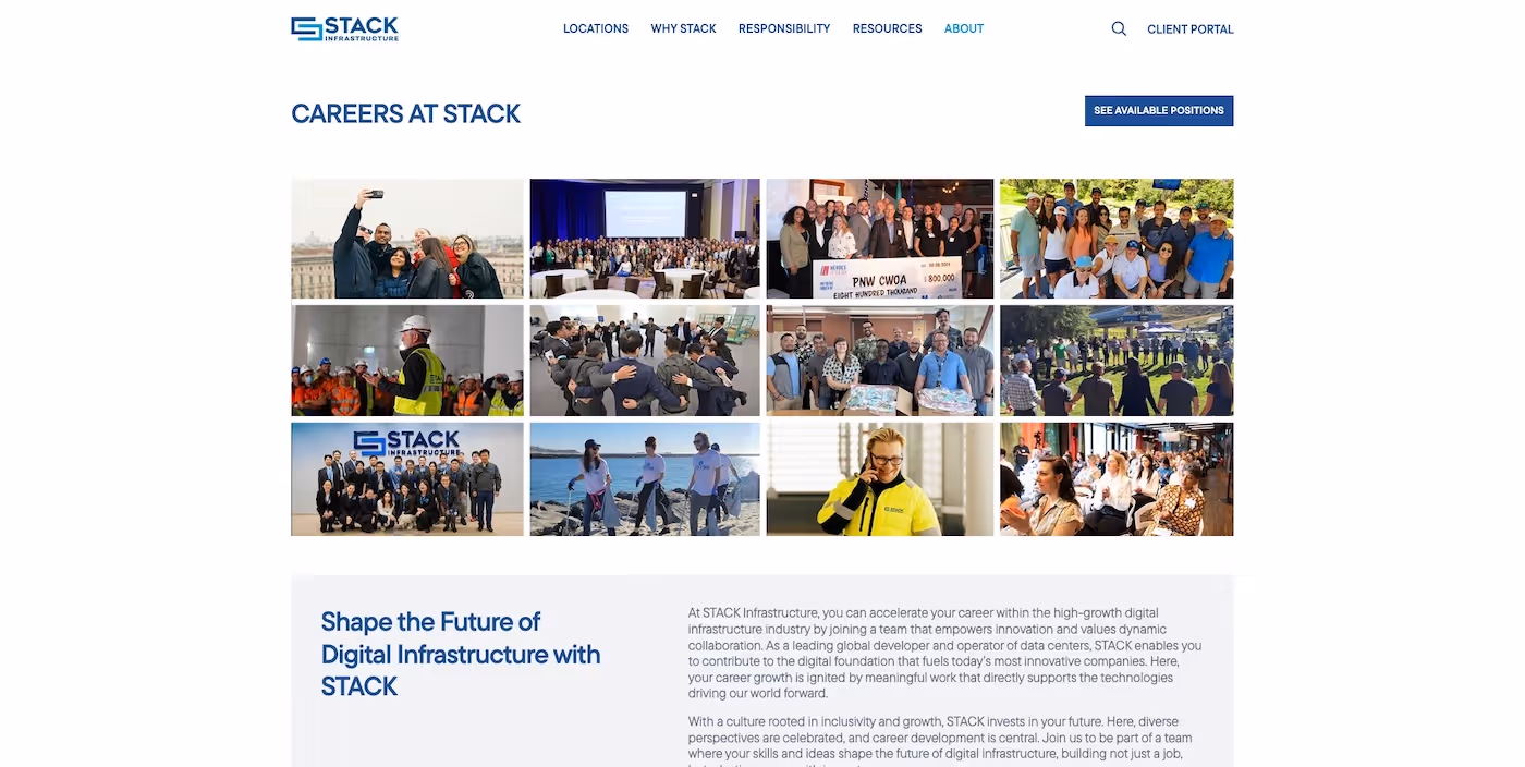 Screenshot of the official career page of STACK Infrastructure
