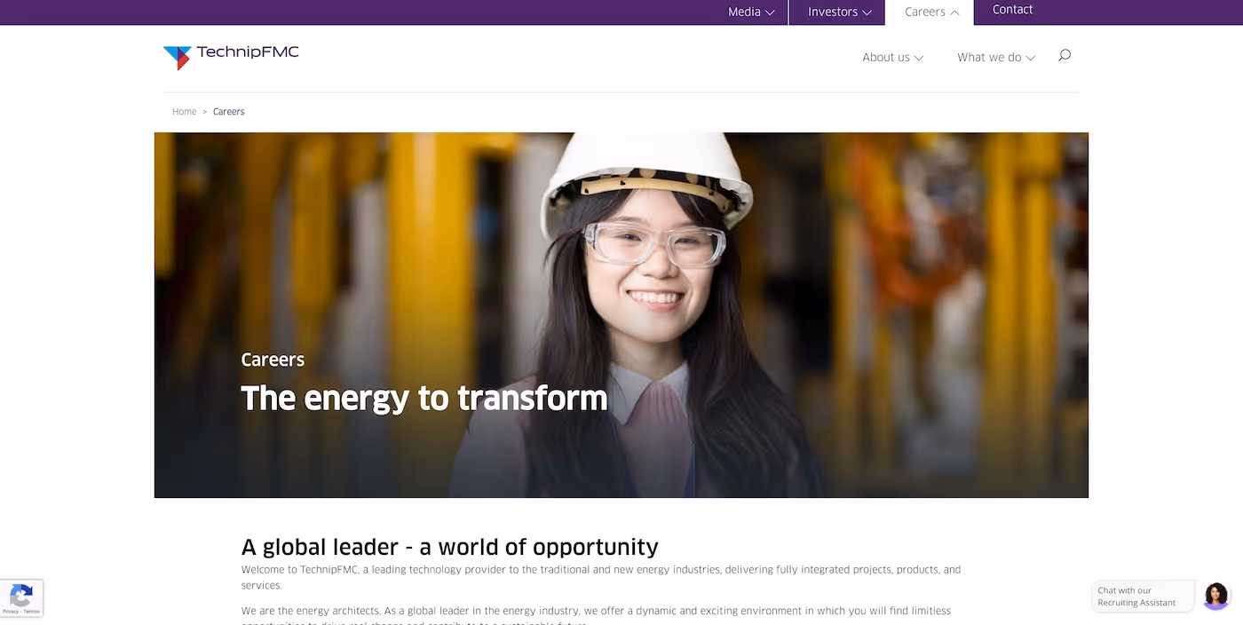 Screenshot of the official career page of TechnipFMC