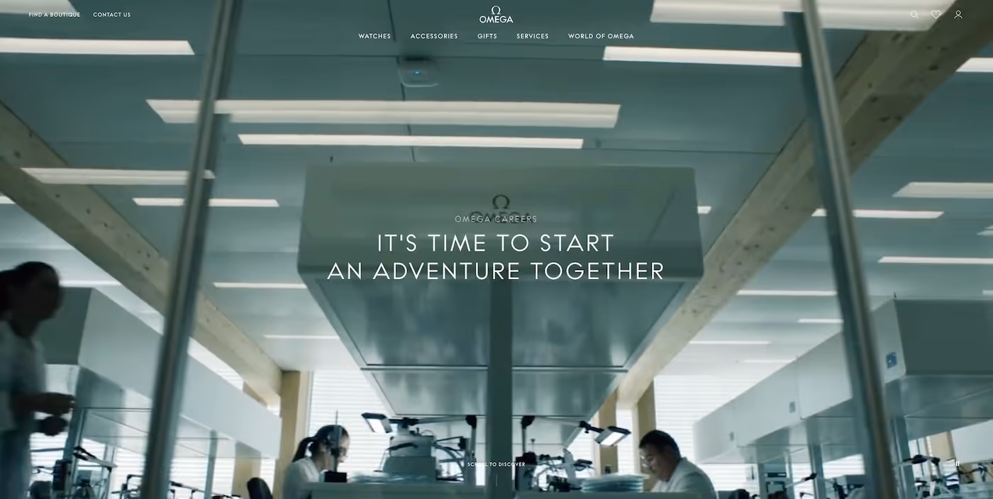 Screenshot of the official career page of OMEGA