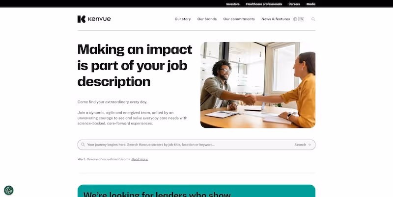 Screenshot of the official career page of Kenvue