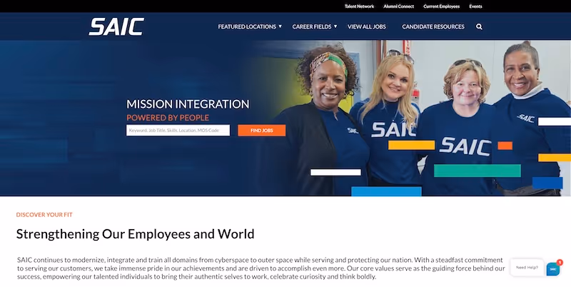 Screenshot of the official career page of SAIC
