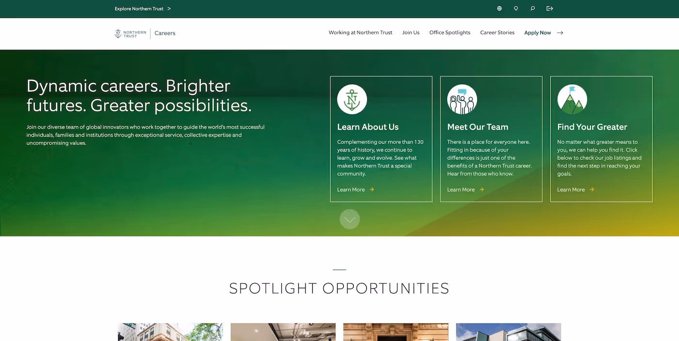 Screenshot of the official career page of Northern Trust