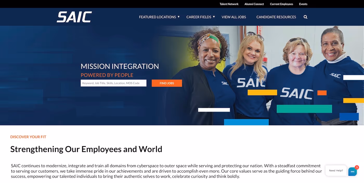 Screenshot of the official career page of SAIC