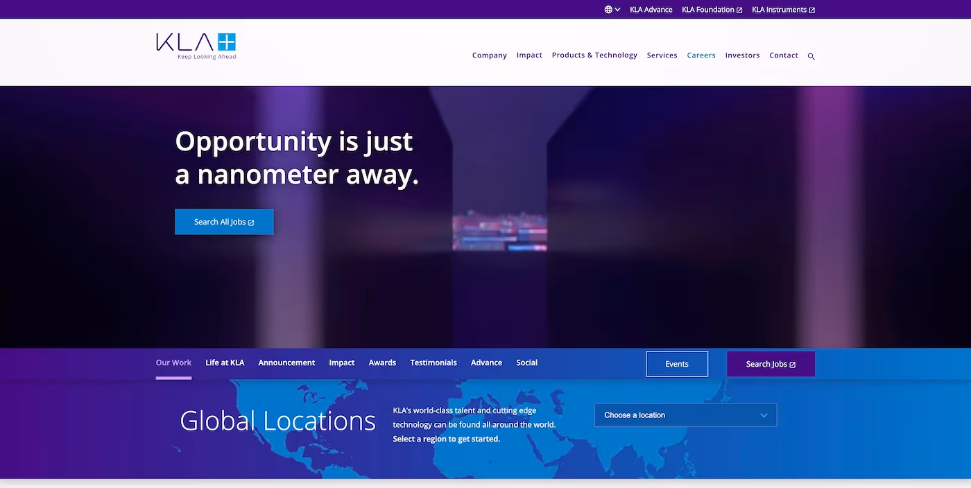 Screenshot of the official career page of KLA