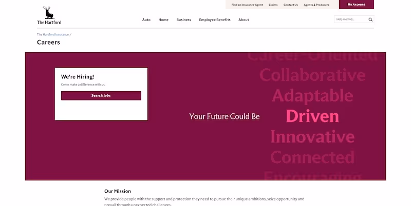 Screenshot of the official career page of The Hartford Insurance Group