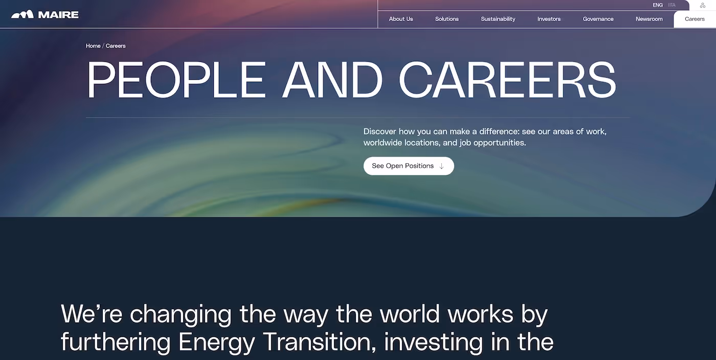 Screenshot of the official career page of Maire