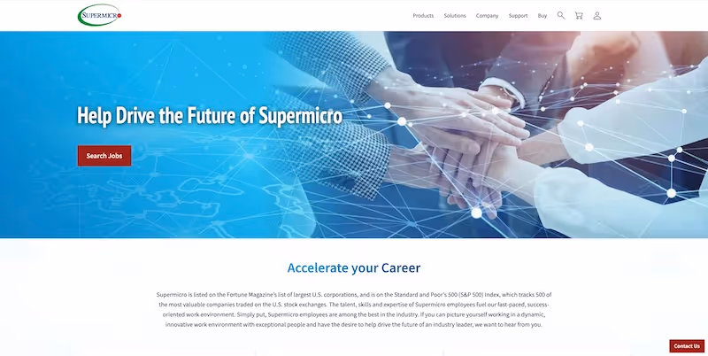 Screenshot of the official career page of Super Micro Computer