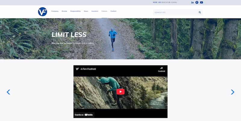 Screenshot of the official career page of VF Corporation