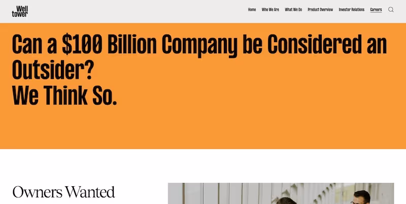 Screenshot of the official career page of Welltower